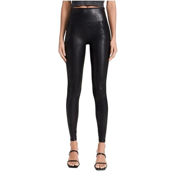 SPANX BLACK FAUX LEATHER LEGGINGS Women’s size small - Picture 1 of 7